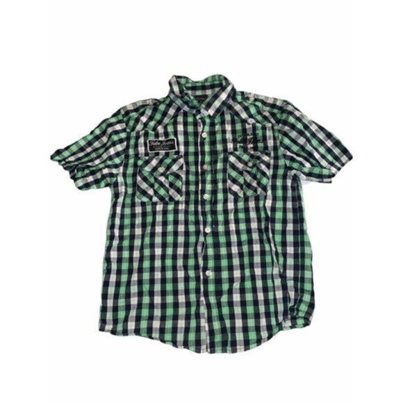 FUBU The Collection Boys Size 10 Green Short Sleeves Button Up - Picture 1 of 4